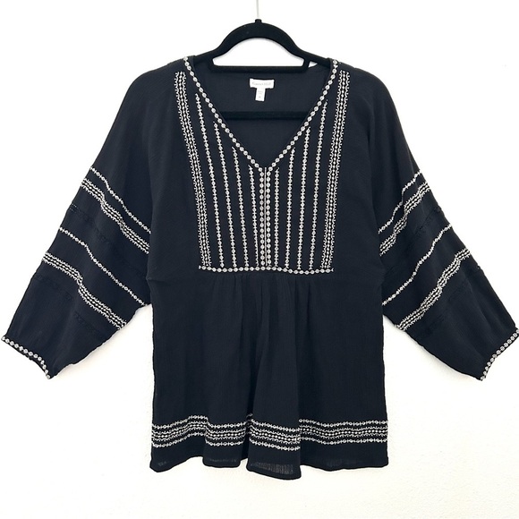 Garnet Hill Tops - Garnet Hill Embroidered Tunic Top Blouse Boho Cotton Crinkle Gauze Size Medium